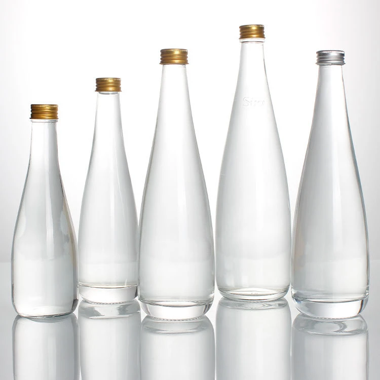 Wholesale 375 500 700ml Thick Bottom Glass Bottle Beverage Juice Ice Wine Clear Water Tear Drop Bottle with Caps