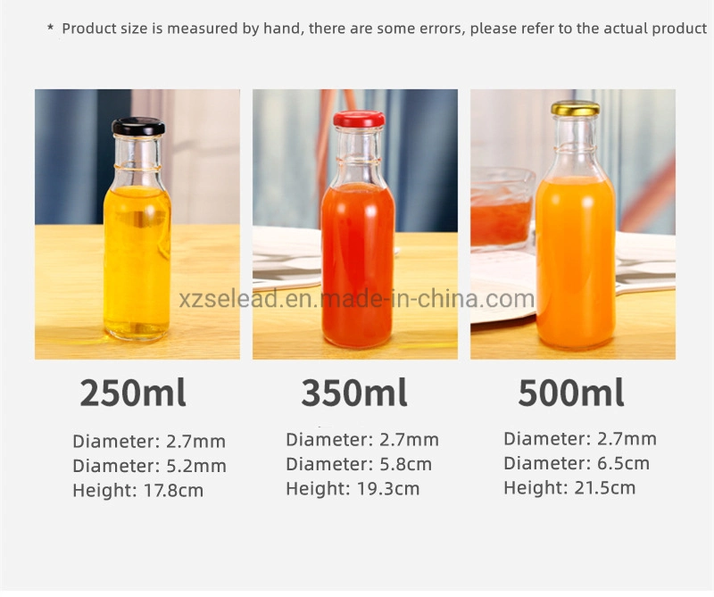 250ml 350ml Ring Neck Hot Sauce Glass Bottle with Screw Caps for Cold Brew Kombucha Juice 500ml