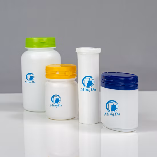 Bouteille d'emballage alimentaire colorée ondulée en plastique HDPE de 200 ml avec double capuchon pour aliments pharmaceutiques / médicaux 6 oz