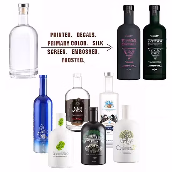 Personnalisé 200ml 375ml 500ml 700ml 750ml 1000ml Verre Transparent Vin Gin Whisky Tequila Liqueur Vodka Bouteille Bouteille Vide avec Couvercle