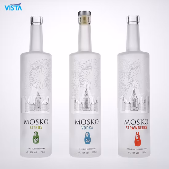 375ml 37.5cl 500ml 50cl 750ml 75cl1000ml 100cl Spirit Liquor Vodka Whisky Bouteille en verre d'eau avec bouchon à vis Bouchon en liège High Flint Clear Color