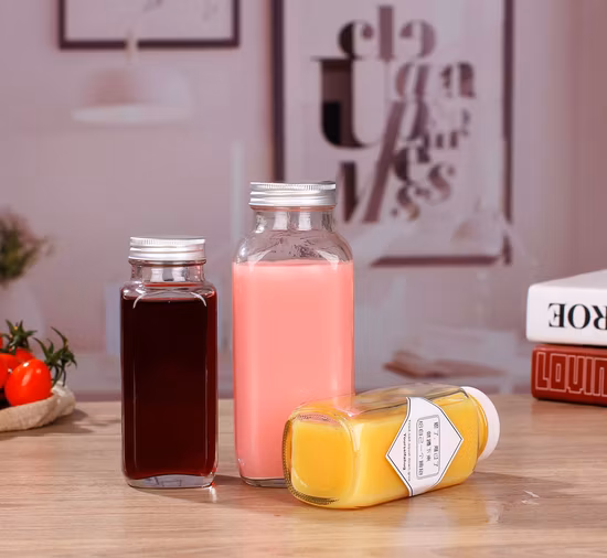 Bouteille de boisson d'eau de lait de jus de verre carré français vide de 16 onces avec l'impression de logo