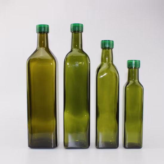 Qualité alimentaire 250 ml 500 ml 750 ml 1L vide carré vert Antique Dorica Marasca bouteille en verre pour l'huile d'olive