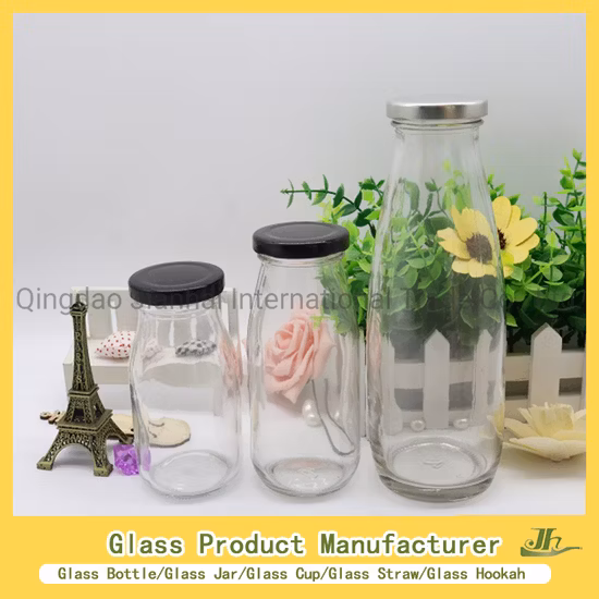 Jus pressé à froid 250 ml 300 ml 500 ml 16 oz clair français carré lait boissons bouteilles en verre avec bouchon à vis en plastique