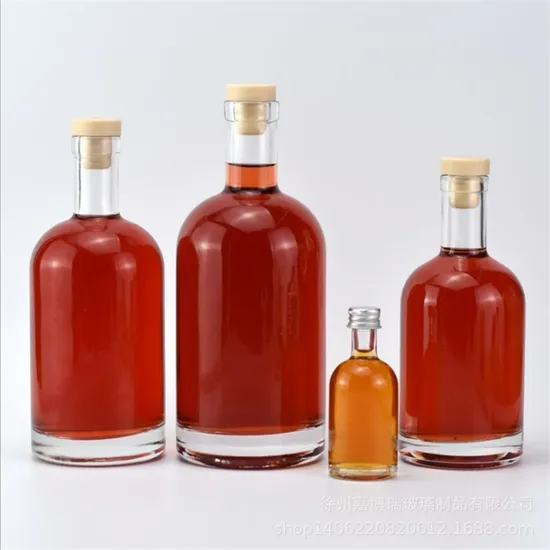 Jingna Mini 50ml 250ml 300ml 500ml Impression de logo personnalisée Effacer Vide Rond Liqueur Tequila Whisky Brandy Gin Vodka Bouteille