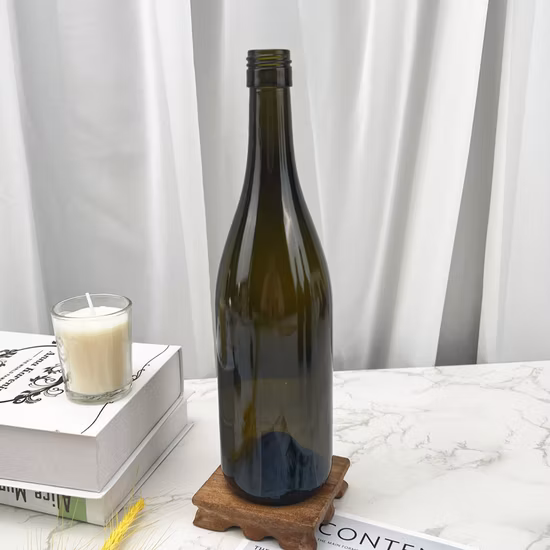 Vente en gros 375 ml 500 ml 750 ml 1500 ml 3L 6L Bouteilles en verre de vin Bouteilles de Bordeaux Bouteilles de Bourgogne Bouteilles vert olive Bouteilles de vin en verre vert antique